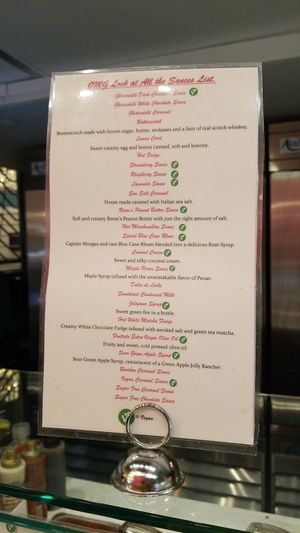 Sauce menu at Wilton Creamery in Wilton Manors