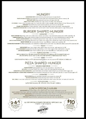 menu at Brewski in Brisbane