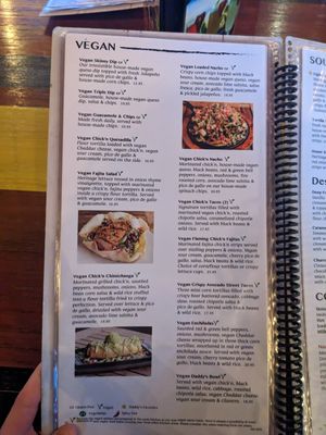 Vegan menu page at Nacho Daddy - Summerlin in Las Vegas