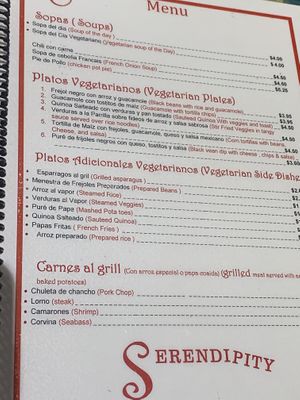 Menu1 at Serendipity in Cotacachi