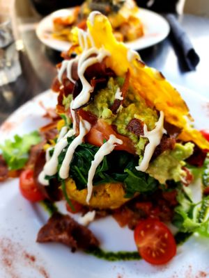 Corn cake with spinach, Avocado, tomatoes and vegan mozzarella at Powerhouse Cafe in Hanmer Springs