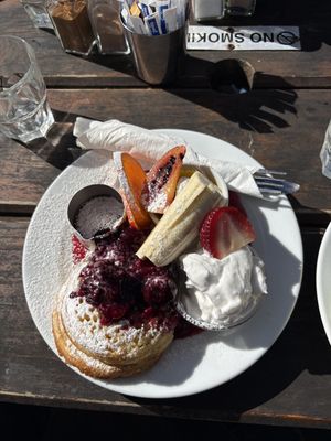 French toast crumpets - berry compote version   at Powerhouse Cafe in Hanmer Springs