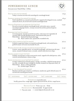 Menu  at Powerhouse Cafe in Hanmer Springs