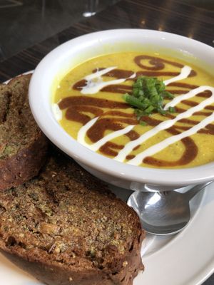 Kumara (sweet potato) and pumpkin soup at Powerhouse Cafe in Hanmer Springs