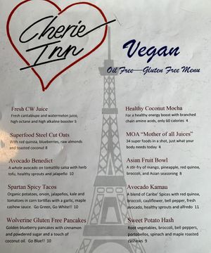 Vegan menu April 2019 at Cherie Inn in Grand Rapids
