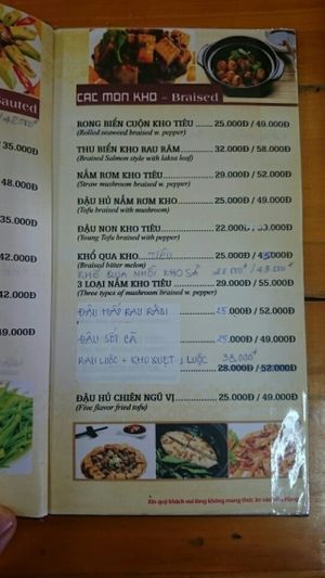 Menu at Sala in Phan Rang