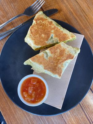 Scrambled tofu wrap (pre-made from the counter) at Onda Food House in Aireys Inlet