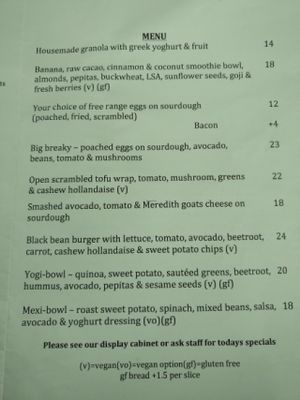 veg options marked  at Onda Food House in Aireys Inlet