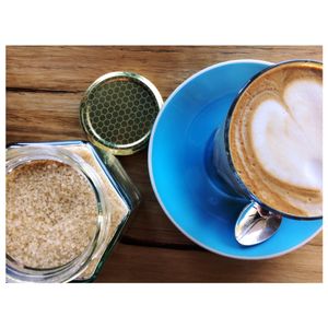 Allpress coffee w soy milk. at Onda Food House in Aireys Inlet