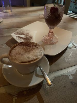 Cappuccino and chocolate mousse   at Veggitalia in Puerto Vallarta