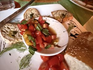 Bruschetta was good but missing garlic and flavor  at Veggitalia in Puerto Vallarta