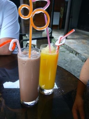 brown rice cocoa and passion fruit juice at Ngu Ha Garden Vegetarian Restaurant in Hue