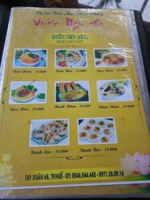 Menu 1 at Ngu Ha Garden Vegetarian Restaurant in Hue