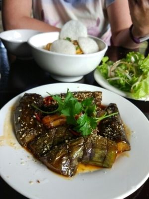 aubergine with garlic at Ngu Ha Garden Vegetarian Restaurant in Hue