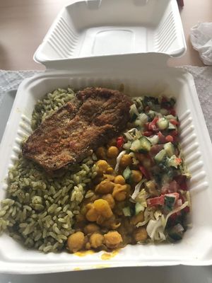 Arroz, estofado de garbanzos y berenjena crispy at Saviti in Bogota