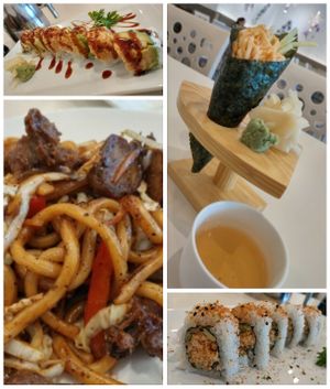 Sushi, noodles (mock meat), hand rolls and more sushi. at VeGreen in Duluth