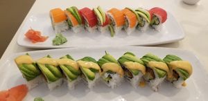 Beyond roll (bottom). Rainbow roll (top). Both gluten free at VeGreen in Duluth