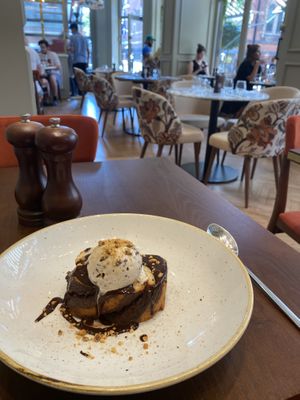 Chocolate babka with chocolate chip ice cream at Plants by Deliciously Ella in London