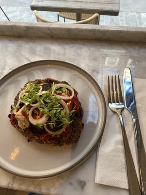 Came from very far to have this delicious breakfast! Potato hash with mushrooms and cashew cheese  at Plants by Deliciously Ella in London