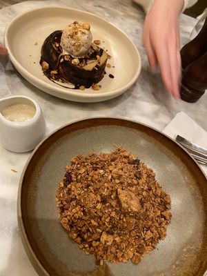 Apple + berry crumble and chocolate babka desserts  at Plants by Deliciously Ella in London
