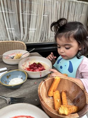 Fries and a shortcake vegan dessert   at Plants by Deliciously Ella in London