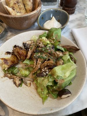 seasonal mushrooms butter lettuce, miso almond dressing, chives  at Plants by Deliciously Ella in London