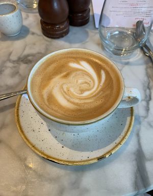 Almond Milk Latte w/maple syrup.  at Plants by Deliciously Ella in London
