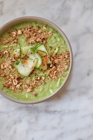 Fresh pea courgette risotto with hazelnuts - yum! at Plants by Deliciously Ella in London