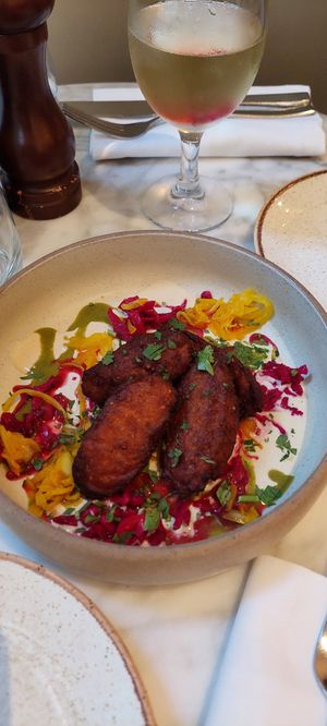 Crispy Quinoa and Sweet Potato Fritters as a starter at Plants by Deliciously Ella in London