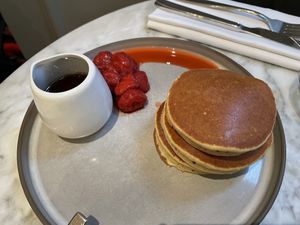 Vanilla pancakes with maple syrup  at Plants by Deliciously Ella in London