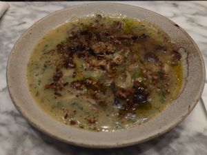 Porcini mushroom, smoked dill and potato soup at Plants by Deliciously Ella in London