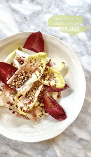 First course! I asked for no sauce as it contained sugar. Still good, but very few pear slices which was slightly disappointing. Also a few too many nuts for my taste ☺️  at Plants by Deliciously Ella in London