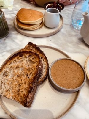Nut butter on sourdough  at Plants by Deliciously Ella in London