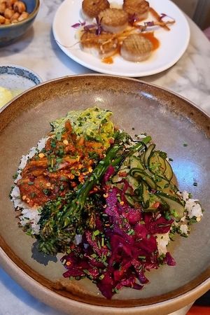 Rainbow salad (beetroot, cucumber, broccoli, avocado) at Plants by Deliciously Ella in London