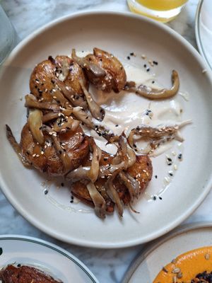 Potatoes with mushrooms & truffle oil at Plants by Deliciously Ella in London