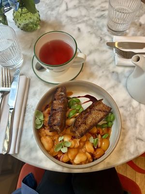 Butter beans main and berry tea  at Plants by Deliciously Ella in London