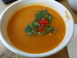 Carrot ginger and coconut soup at Plants by Deliciously Ella in London