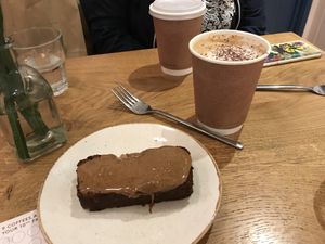 Banana bread and oat cappuccino  at Plants by Deliciously Ella in London