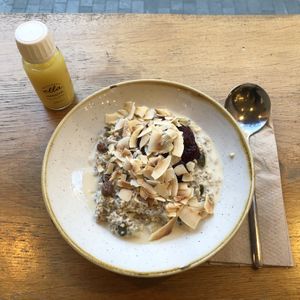 Overnight oats and ginger shot at Plants by Deliciously Ella in London