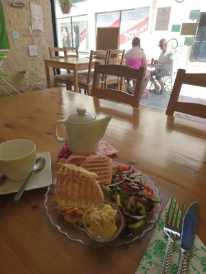 Roasted veg and hummus panini with extra hummus   at Boo-Tea-Licious Tea Rooms in Paphos
