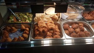 Samosas and pakoras at HealthyWealthy in North London