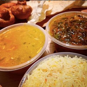 dahl, curry and rice at HealthyWealthy in North London