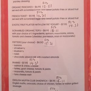 breakfast menu  at GiGi's in Simpson Bay