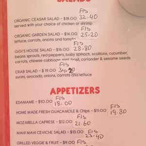 salads & appetizers menu at GiGi's in Simpson Bay
