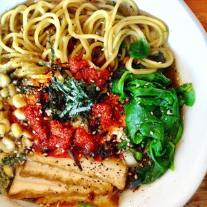 Vegan Hippie Ramen with Chili Sauce  at Tatsu Ramen - Melrose in Los Angeles