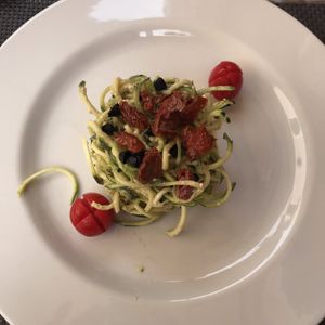 Raw courgette spaghetti  at La Tecia Vegana in Venice