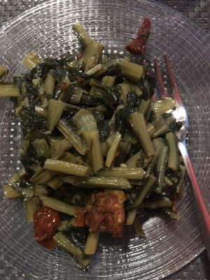 Sautéed chicory with sun dried tomatoes  at La Tecia Vegana in Venice