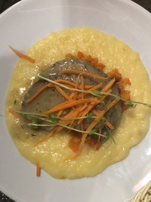 Homemade seitan with polenta at La Tecia Vegana in Venice