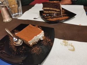 Tiramisu and chocolate hazelnut cake at La Tecia Vegana in Venice
