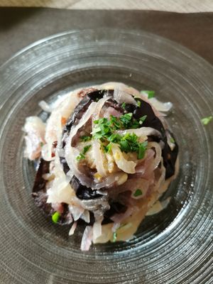 Melanzane (eggplant) in saor at La Tecia Vegana in Venice